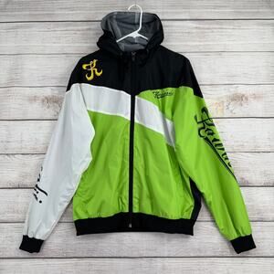 Kawasaki Motorcycles Hooded Windbreaker Full Zip Jacket Mens M Black White Green